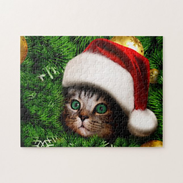 Cute Cat on Christmas tree Jigsaw Puzzle (Horizontal)
