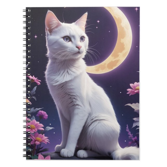 Cute cat on crescent moon notebook (Front)