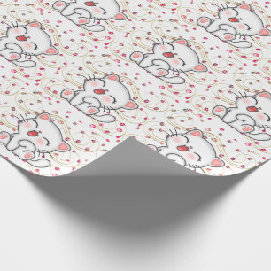 Cute Cat on Pink Srones Wrapping Paper