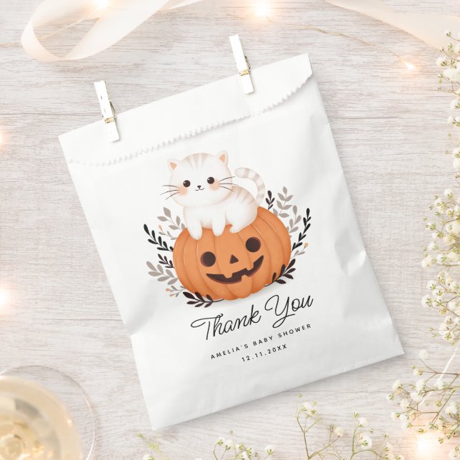Cute Cat On Pumpkin Baby Shower Thank You Favour Bags (Clipped)