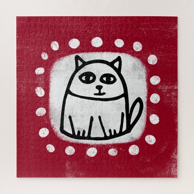 Cute Cat On Red Jigsaw Puzzle (Vertical)
