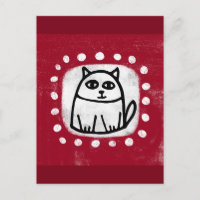 Cute Cat On Red Postcard