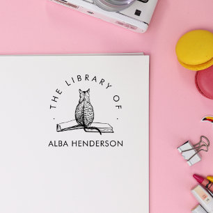 Cute Cat on the Book Modern Library Self-inking Stamp