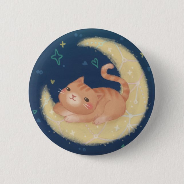 Cute Cat on the Moon 6 Cm Round Badge (Front)