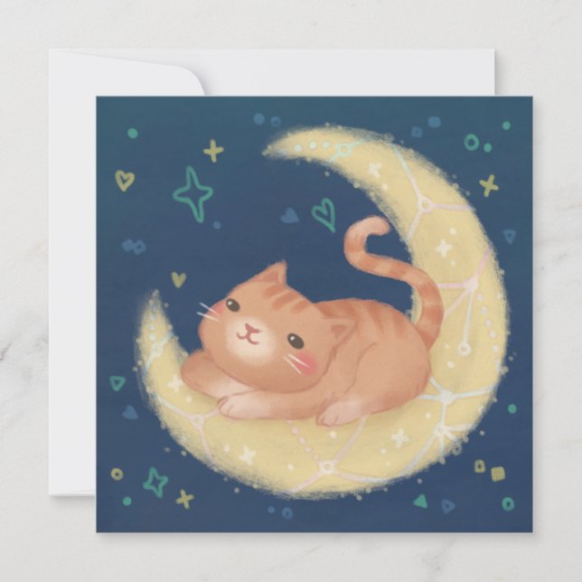 Cute Cat on the Moon Invitation (Front)