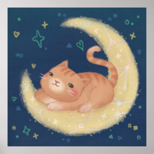 Cute Cat on the Moon Poster