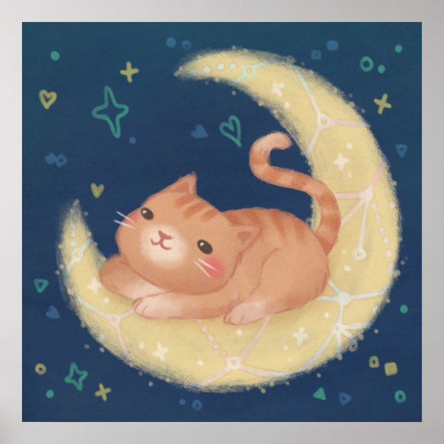 Cute Cat on the Moon Poster (Front)