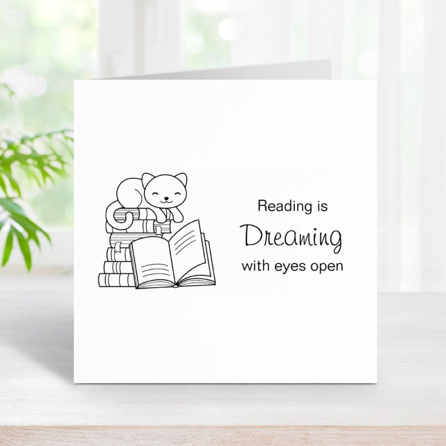 Cute Cat on top of Stack of Books - Reading Quote Rubber Stamp (Creator Uploaded)
