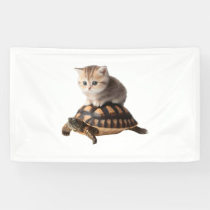 cute cat on turtle banner