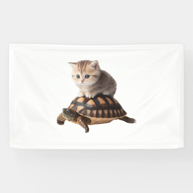 cute cat on turtle  banner (Horizontal)