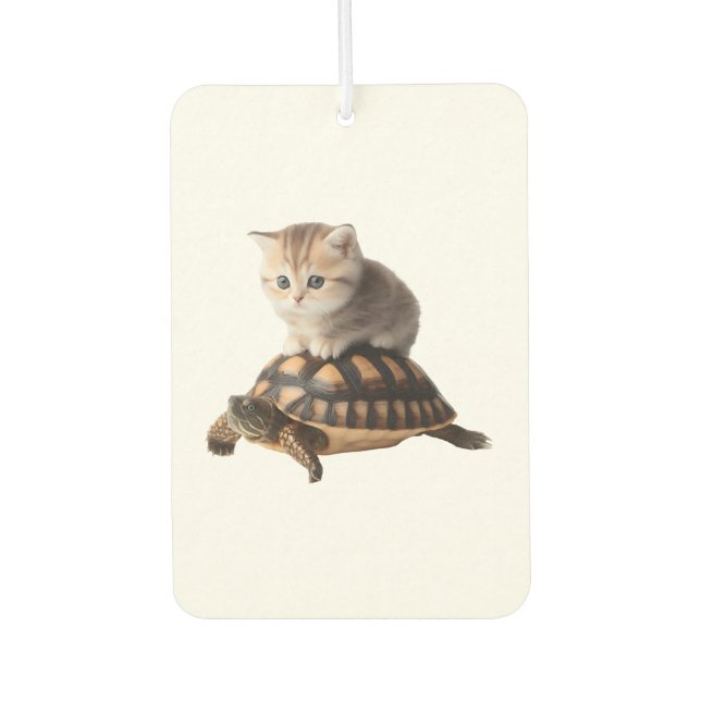 cute cat on turtle Copy Car Air Freshener (Front)