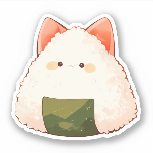 Cute Cat Onigiri Sticker (Front)