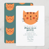 Cute Cat Orange Green Birthday Party 