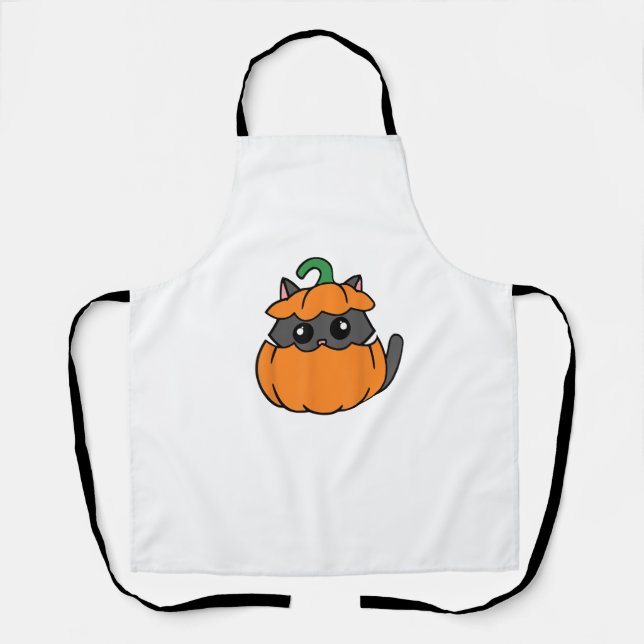 Cute Cat Orange Pumpkin - Kitty October Fall Hallo Apron (Front)