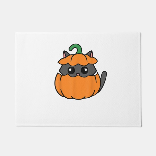 Cute Cat Orange Pumpkin - Kitty October Fall Hallo Doormat (Front)