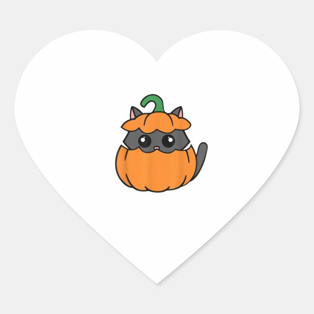 Cute Cat Orange Pumpkin - Kitty October Fall Hallo Heart Sticker (Front)