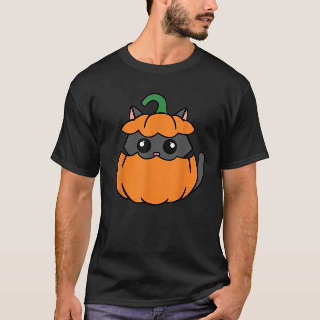 Cute Cat Orange Pumpkin Kitty October Fall Hallowe T-Shirt (Front)