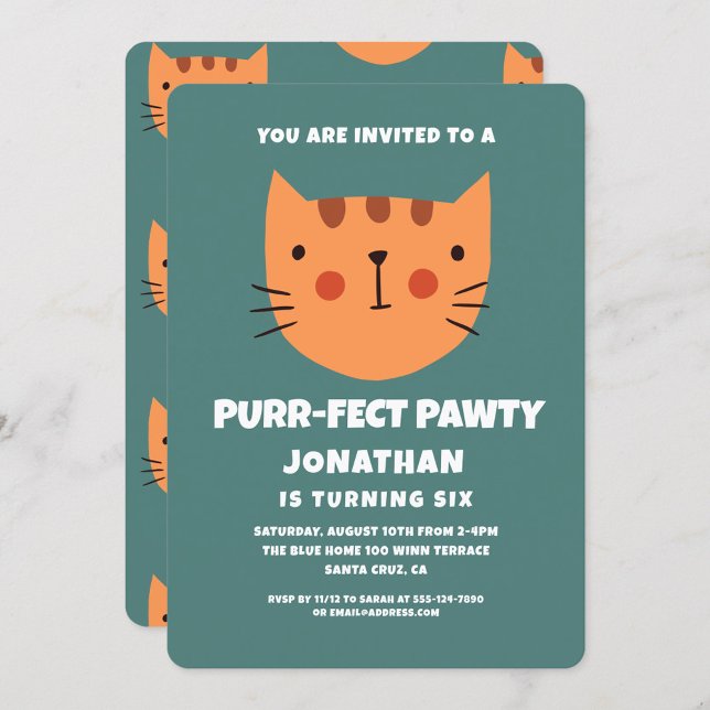 Cute Cat Orange Purrfect Pawty Birthday Party  Invitation (Creator Uploaded)