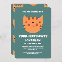Cute Cat Orange Purrfect Pawty Birthday Party 