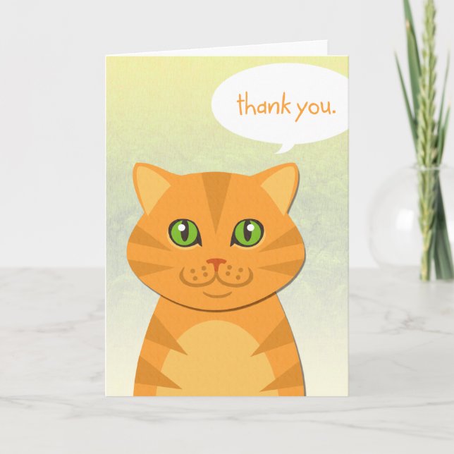 Cute Cat Orange Tabby Thank You Greeting Card (Front)