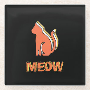 Cute Cat, Orange & Yellow Animal, Abstract Pop Art Glass Coaster