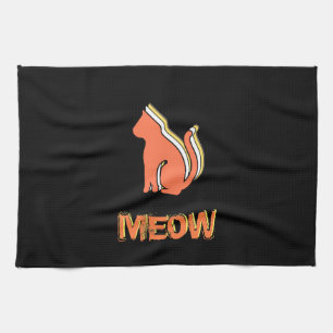 Cute Cat, Orange & Yellow Animal, Abstract Pop Art Tea Towel