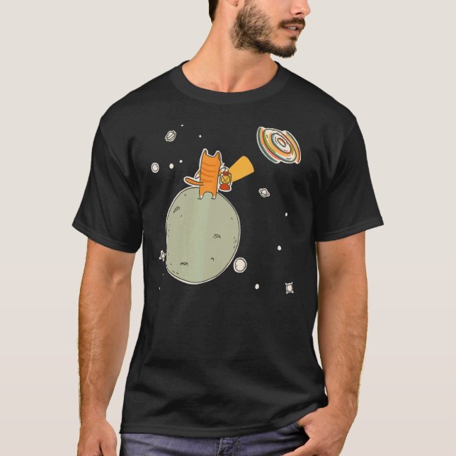 Cute Cat Outer Space Art T-Shirt (Front)