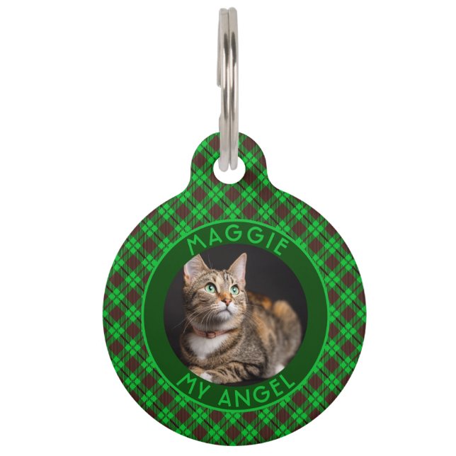 Cute Cat Owner Gift Gingham Pattern Pet Tag (Front)