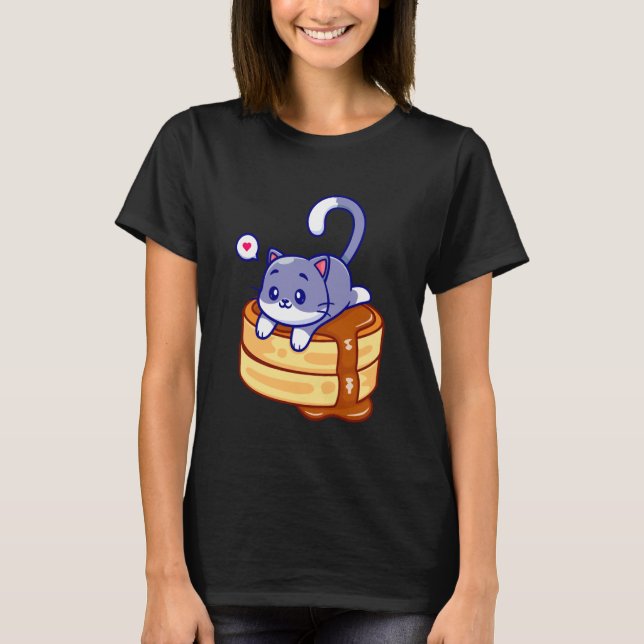 Cute Cat Pancake Day T-Shirt (Front)