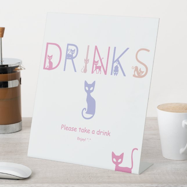 Cute Cat Pastel Colour Baby Shower Drinks Pedestal Sign (In SItu)