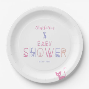 Cute Cat Pastel Colour Baby Shower Paper Plate