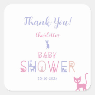 Cute Cat Pastel Colour Baby Shower Square Sticker