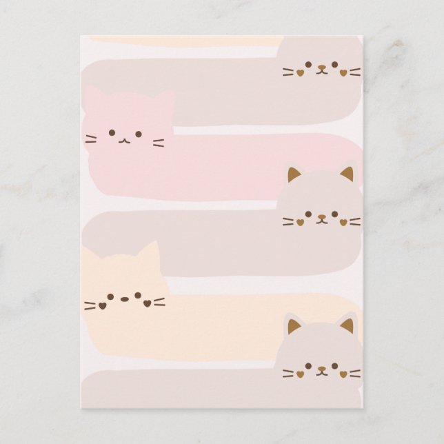 Cute cat pastel colour pink yellow brown design postcard (Front)