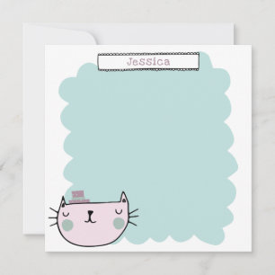 Cute Cat Pastel Teal Lilac Personalised Thank You Card
