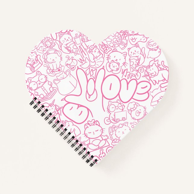 Cute Cat Patten with ASL ILY sign - ASL Design  Notebook (Front)