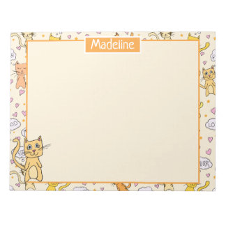 Cute Cat Pattern Add Name Notepad
