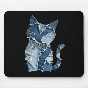 Cute Cat Pattern Denim Patchwork Funny Cat Lover  Mouse Pad