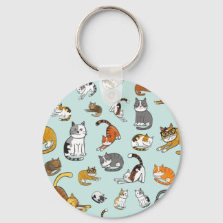 cute cat pattern design for cat lovers- turquoise key ring