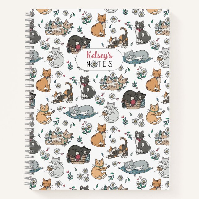 Cute Cat Pattern Girls School Notebook (Front)