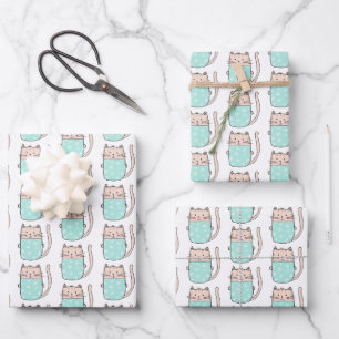 Cute Cat Pattern Kids Wrapping Paper Sheet