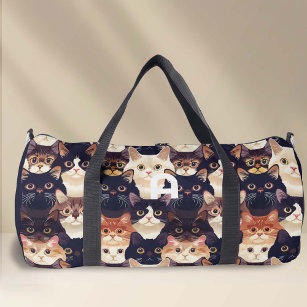 Cute cat pattern, monogrammed  duffle bag