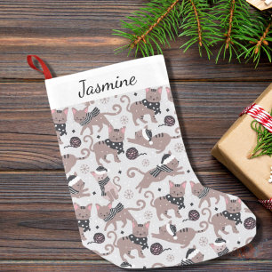 Cute Cat Pattern Name Christmas Stocking