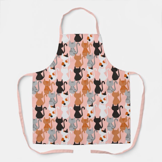 Cute Cat Pattern On Blush Pink Apron (Front)