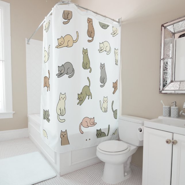 Cute Cat Pattern Shower Curtain (In Situ)
