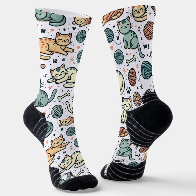 Cute Cat Pattern Socks - Adorable Feline Design  (Angled)