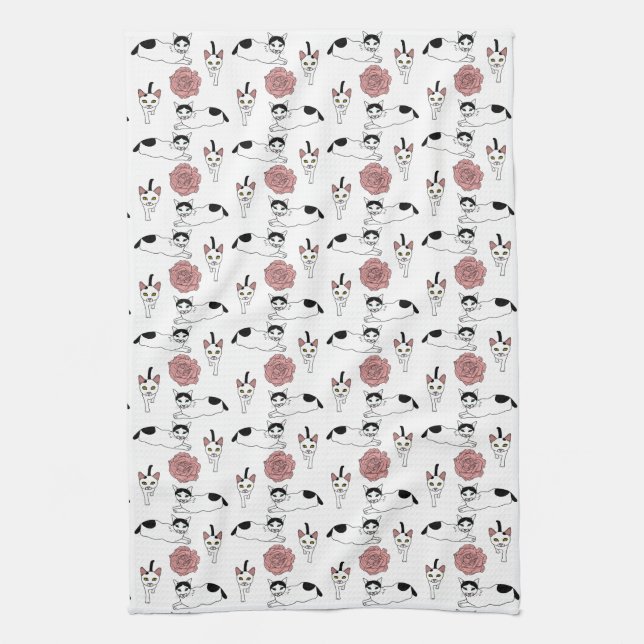 Cute cat pattern tea towel (Vertical)