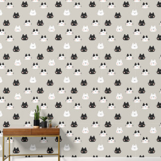 Cute Cat Pattern Wallpaper – Black & White