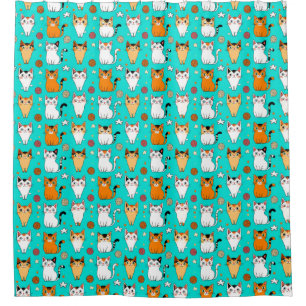Cute Cat Pattern With Colorful Cats, Yarn Balls Shower Curtain