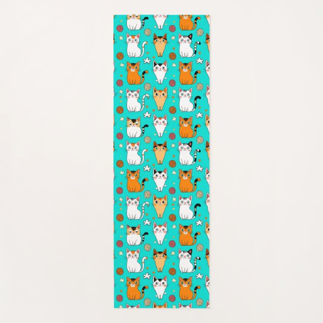 Cute Cat Pattern With Colourful Cats, Yarn Balls Yoga Mat (Front)