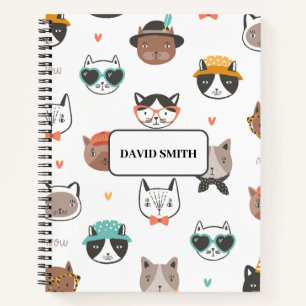 Cute Cat Pattern with name Notebook